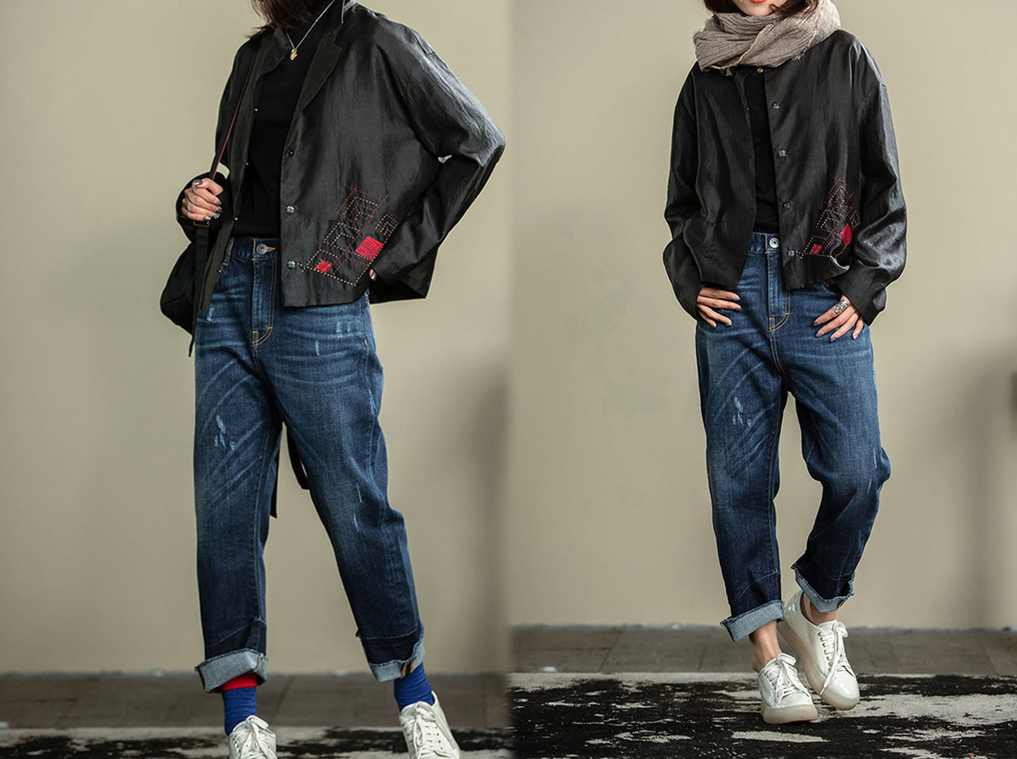 edoa Mud Silk Jacket decored with Applique