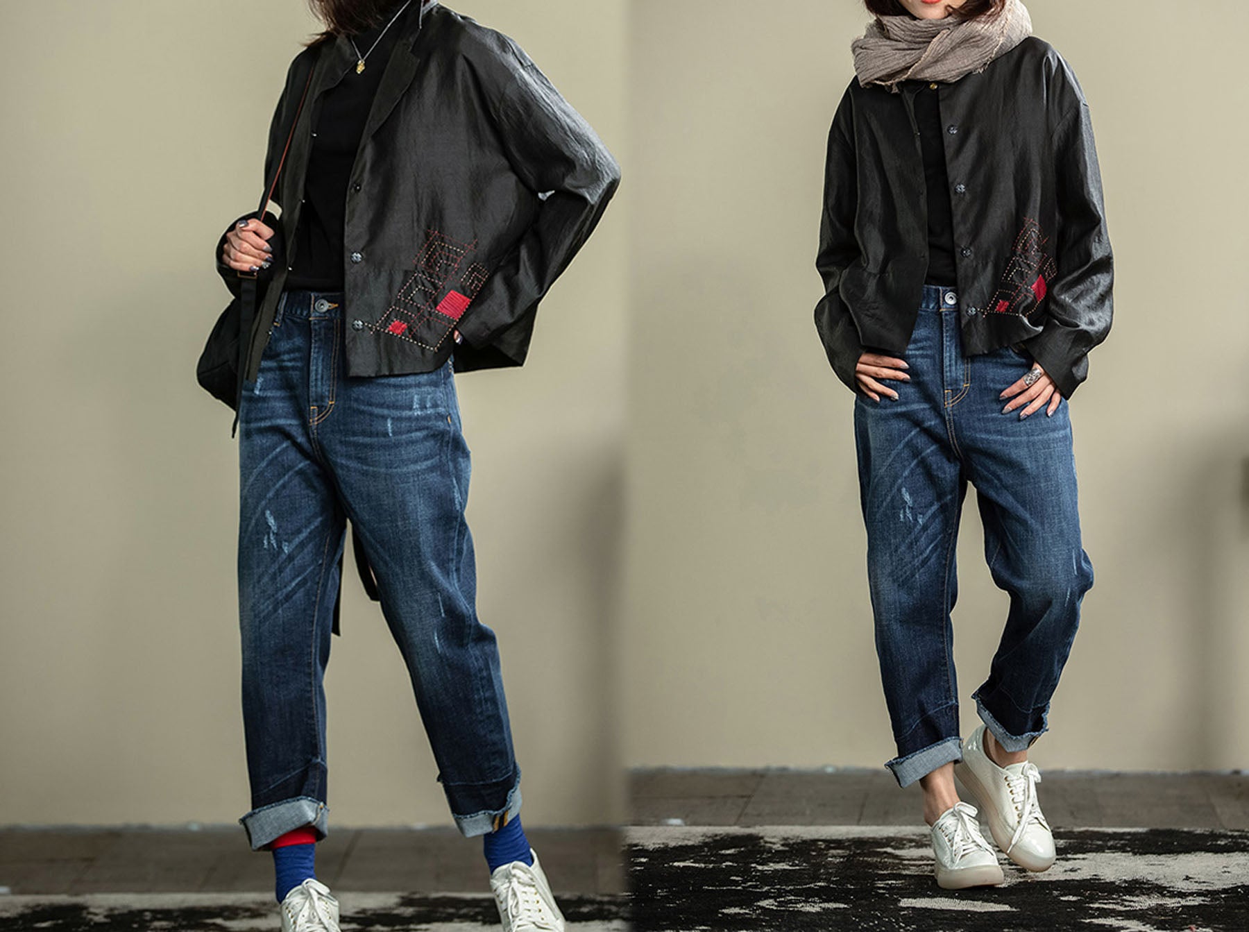 edoa Mud Silk Jacket decored with Applique
