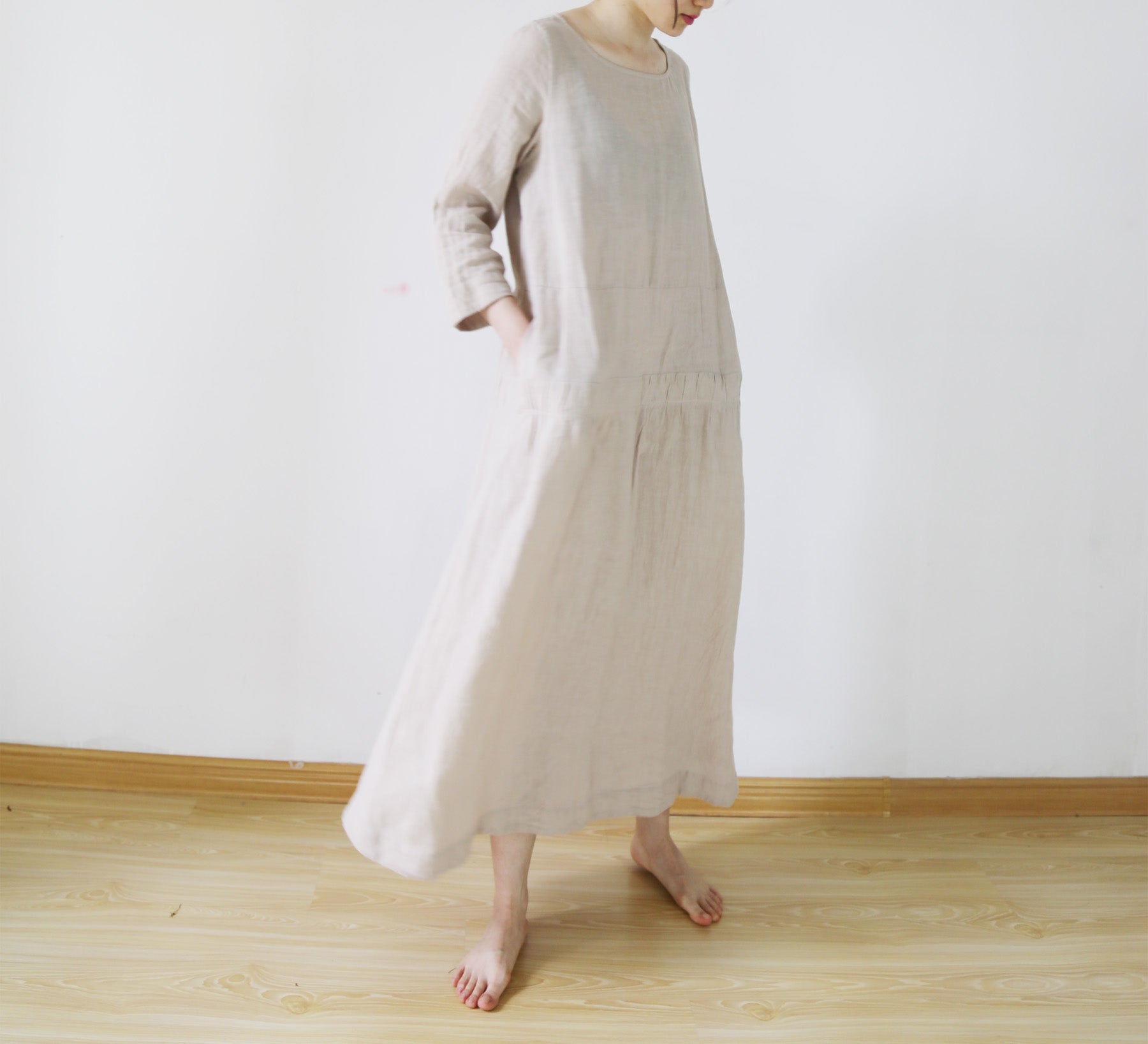 edoa Low Waist Washed Linen Dress 