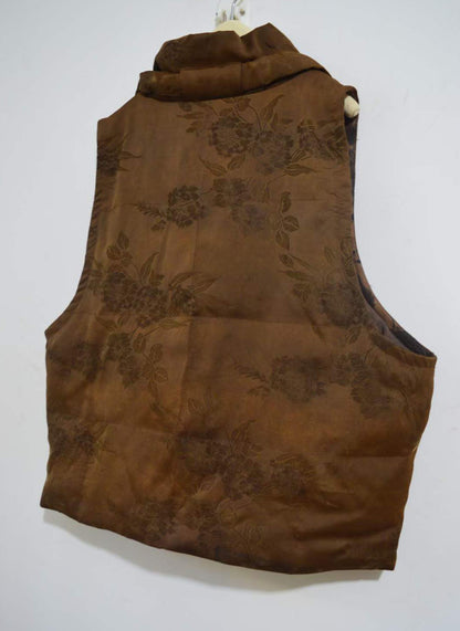 Distressed Mud Silk Jacquard High Neck Goose Down Vest to0336 X004