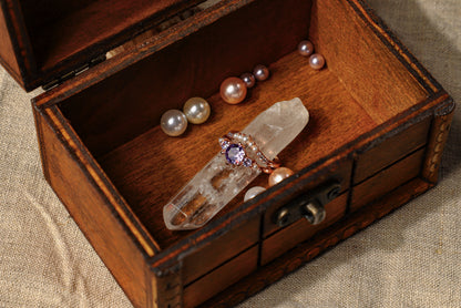 edoa Amethyst & Pearl Crown Stacking Ring Set