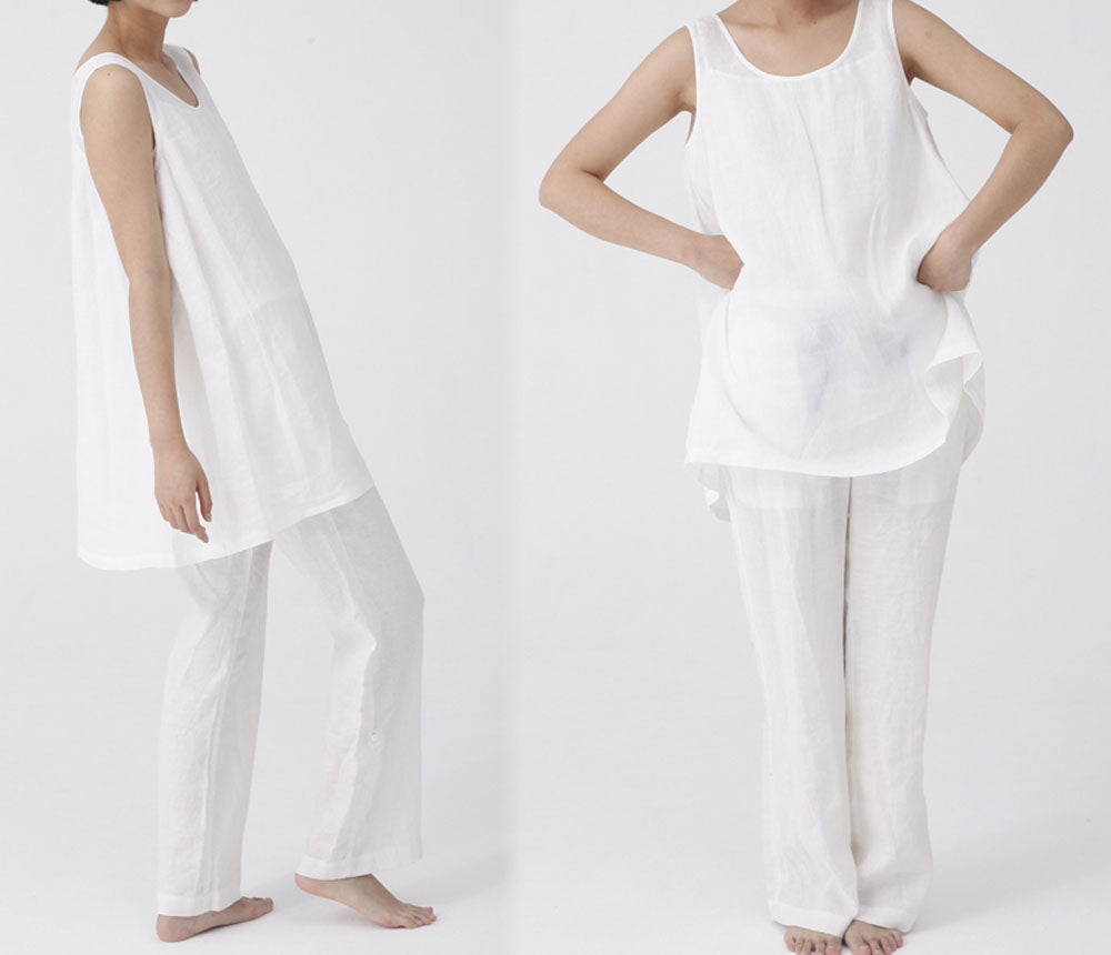 edoa Thin Ramie Trapeze Tank Top with Box Pleated Underarm