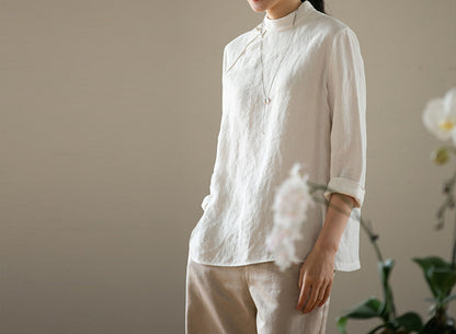 edoa Washed Linen Modified Qipao Top