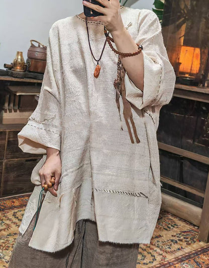 Oversized Natural Tussah Silk Slub Tunic to0329 X327