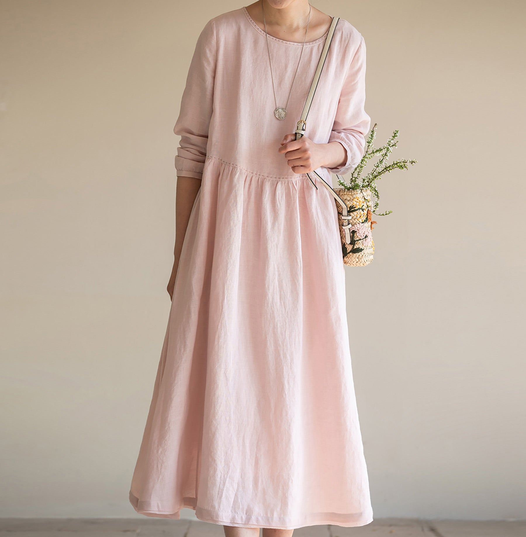 edoa Loose Fit Higher Waist Hemp Dress 