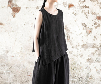 edoa High Counted Ramie Asymmetric Tank Top