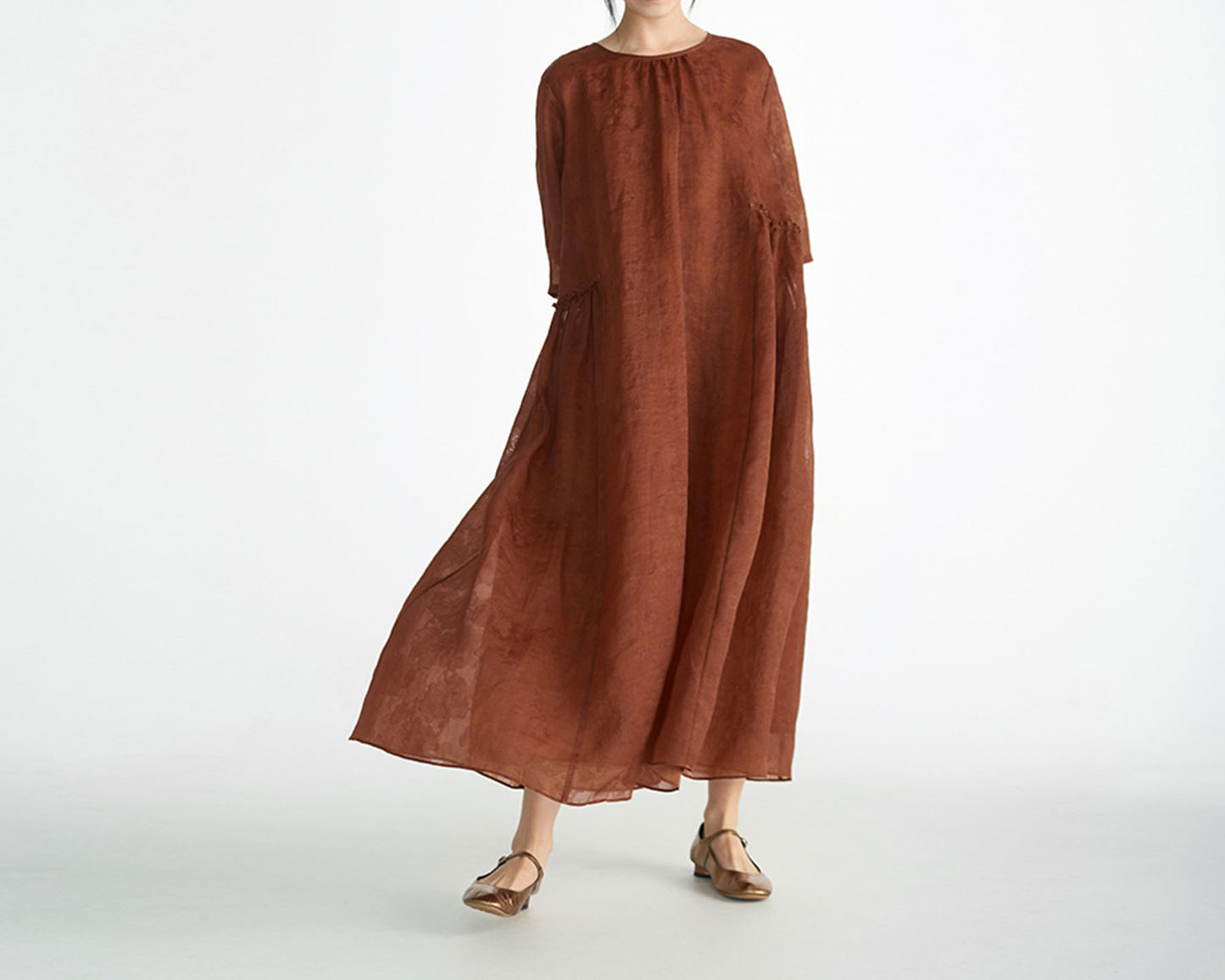edoa Loose Mud Silk Jacquard Dress