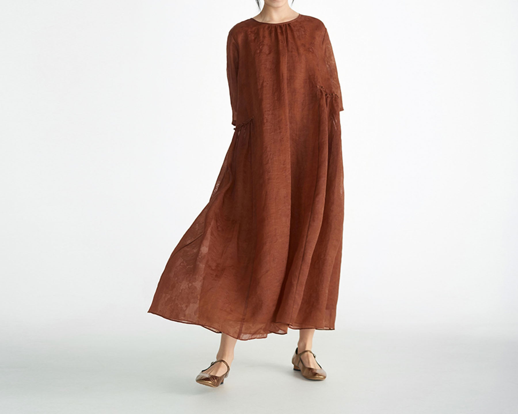 edoa Loose Mud Silk Jacquard Dress