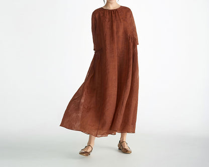edoa Loose Mud Silk Jacquard Dress