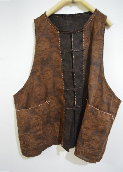 Reversible Mud Silk Linen Blend Jacquard Chinese Vest to0167 A622
