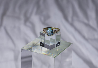 edoa Minimalist Oval Aquamarine Butterfly Wings Ring