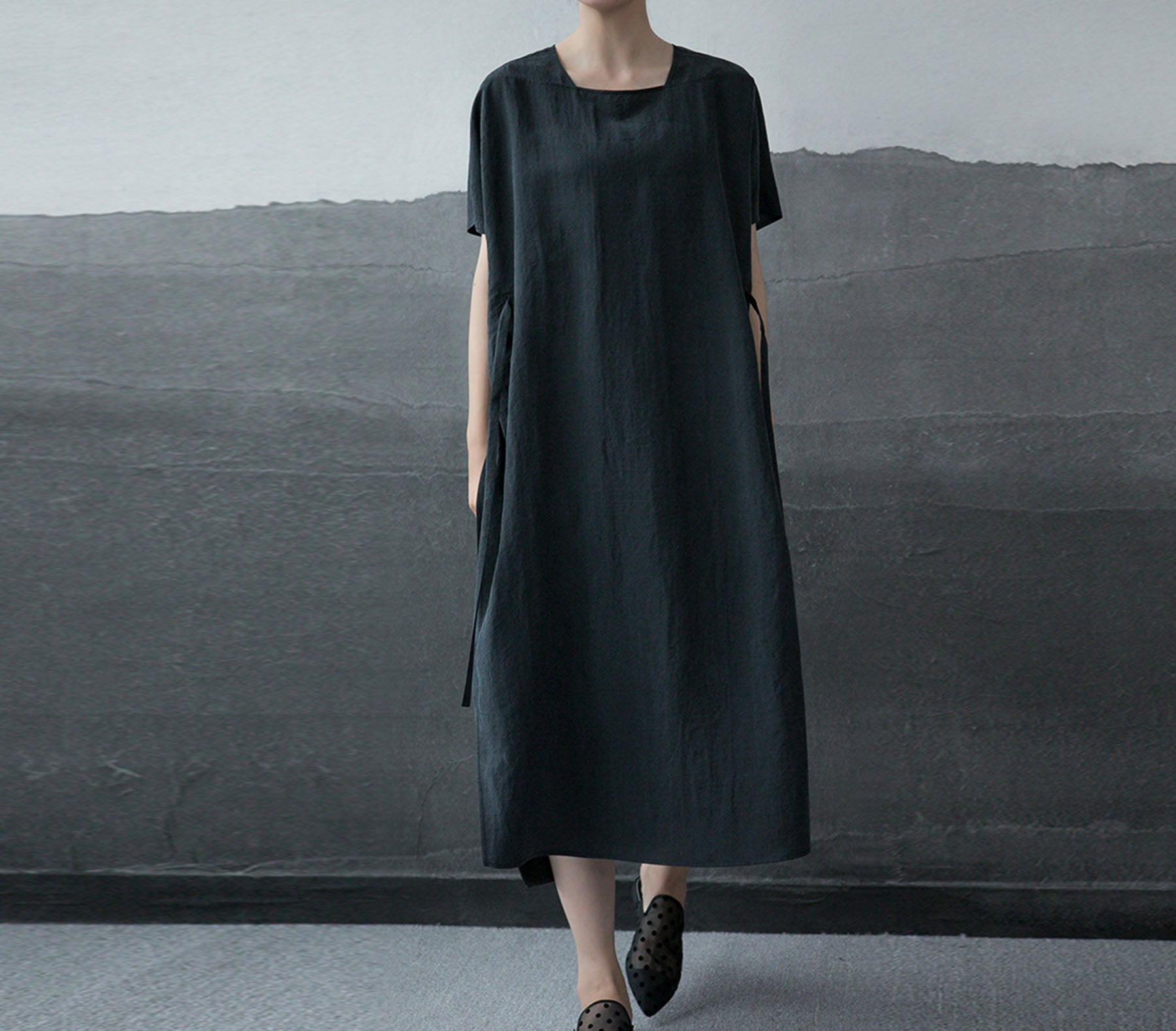 edoa Cracked Mud Silk Mock Two-piece Dress