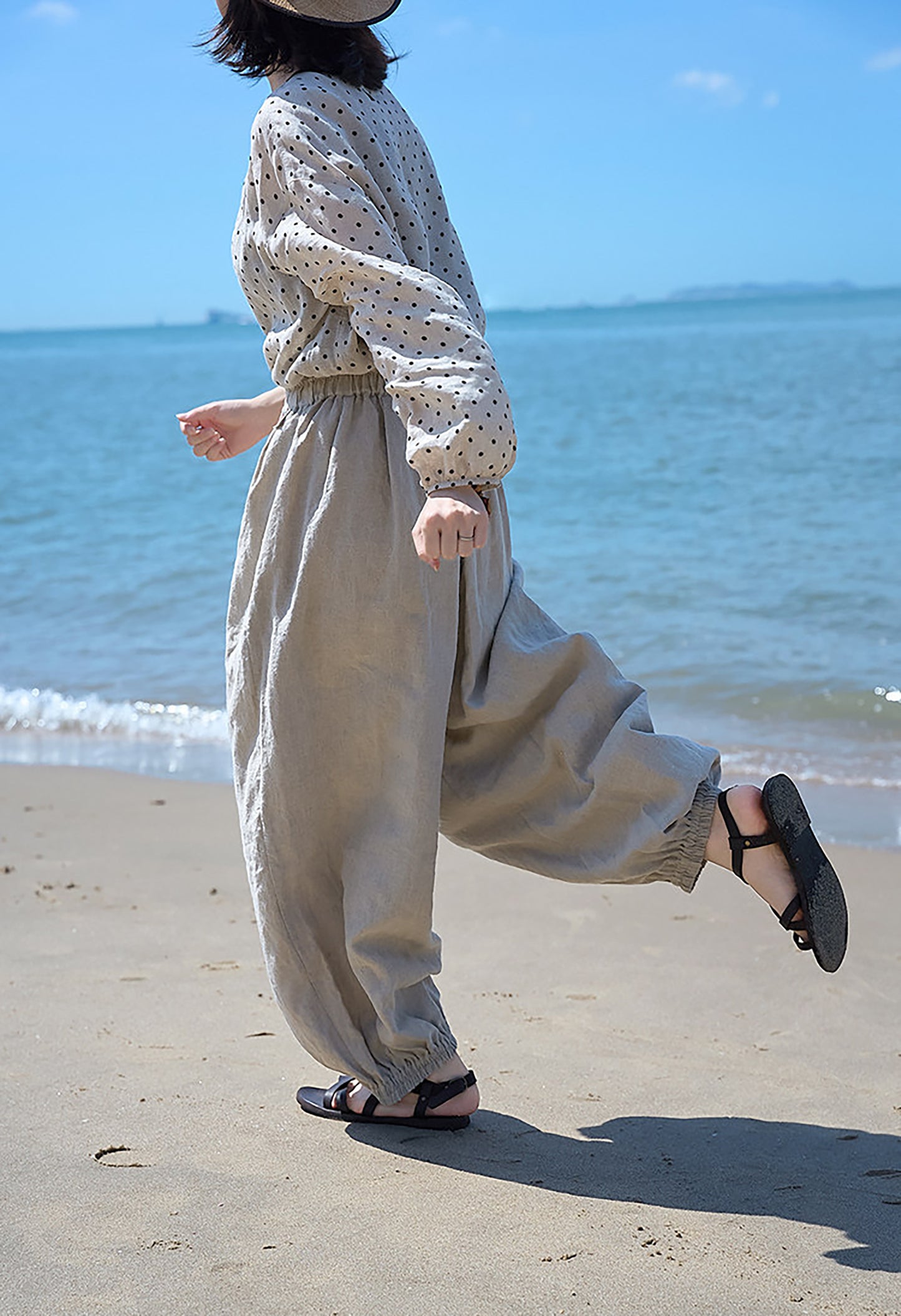 edoa Eco-friendly Flax Linen Lattern Pants 