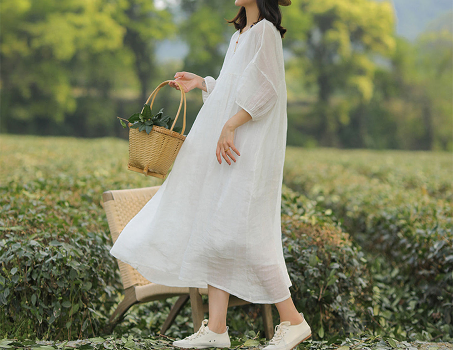 edoa High Counted Crinkled Ramie Dress 