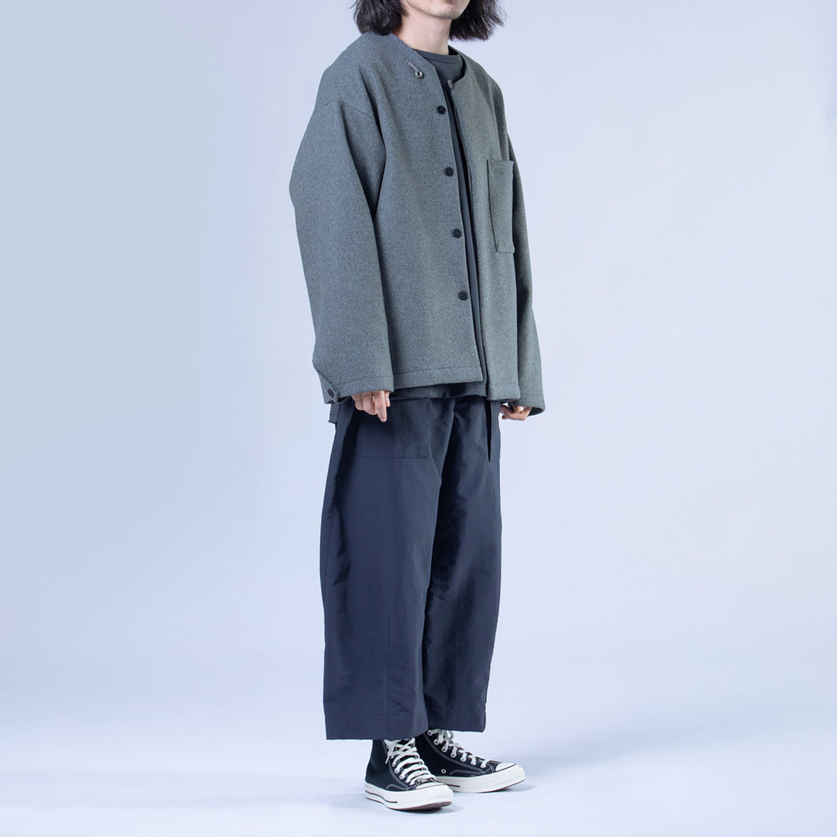 edoa Casual Loose-fit Collarless Woolen Coat