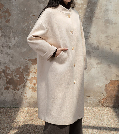 edoa White Winter Boiled Wool Chinese Coat