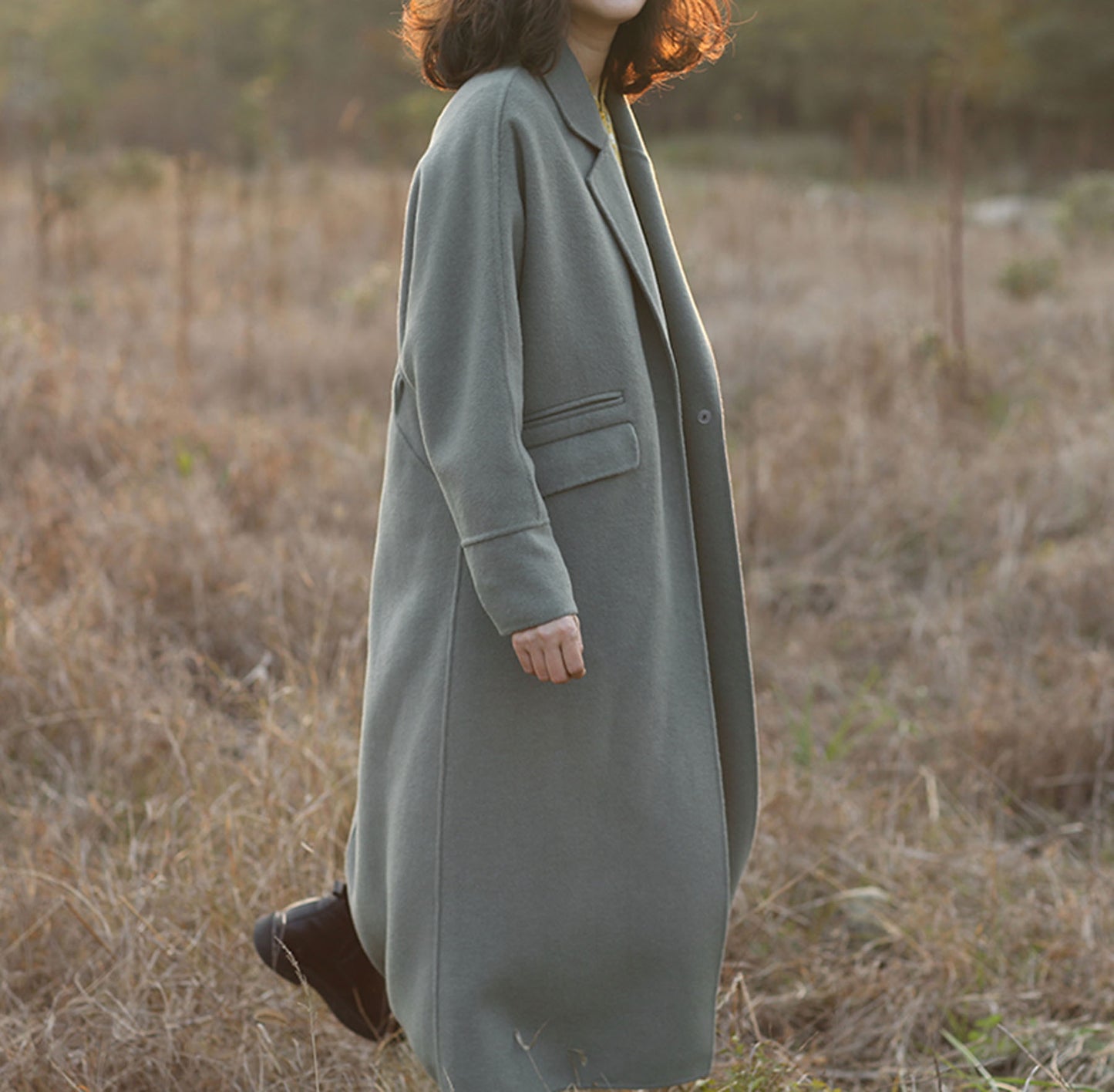 edoa Minimalist Double-faced Wool Cashmere Maxi Coat 