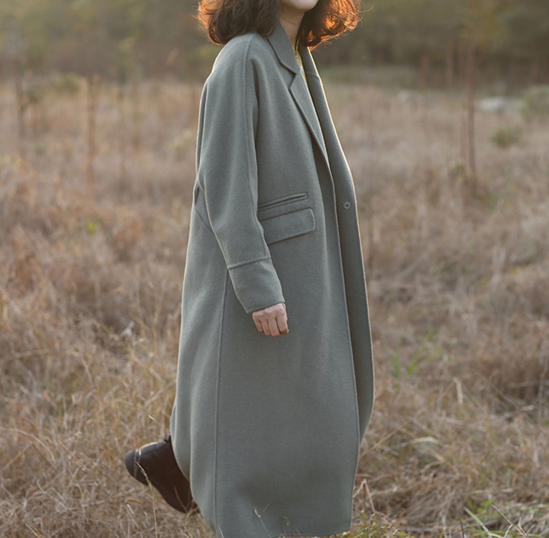 edoa Minimalist Double-faced Wool Cashmere Maxi Coat 