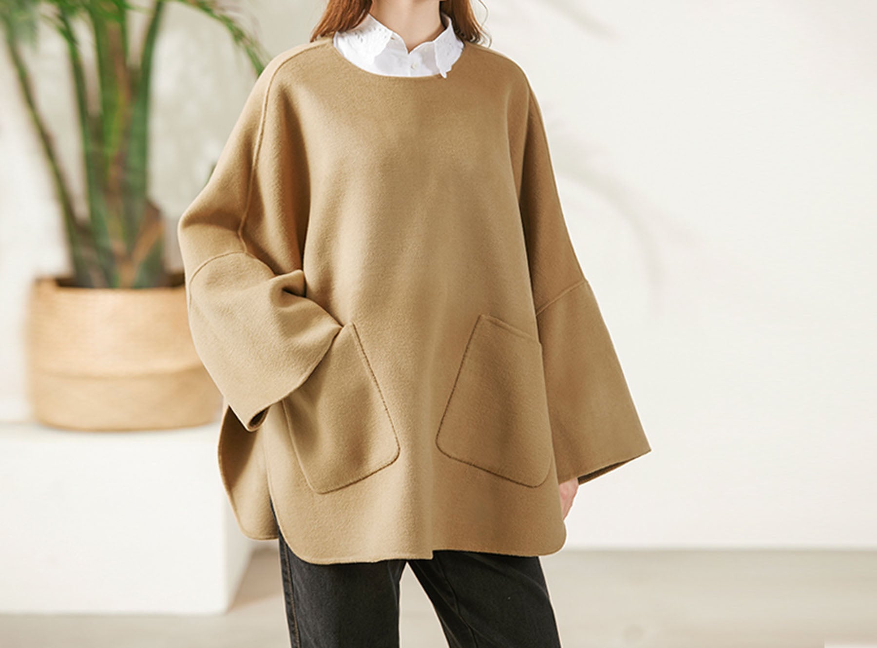 edoa Oversized Double-faced Wool Poncho Coat