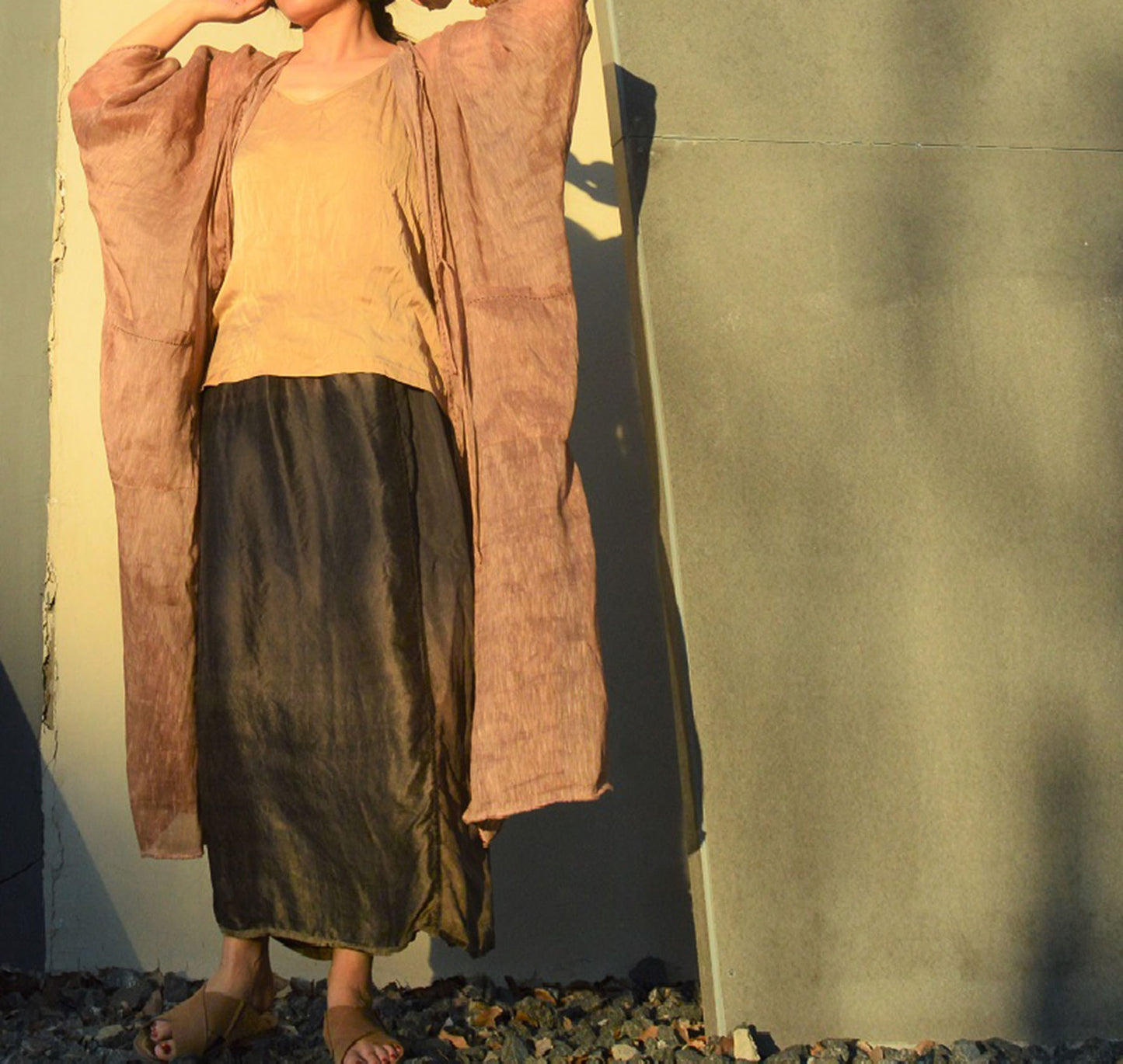 edoa Plant Dyed Silk Linen Blend Duster Coat 