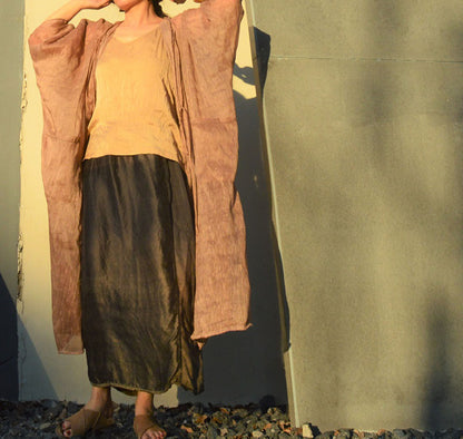 edoa Plant Dyed Silk Linen Blend Duster Coat 