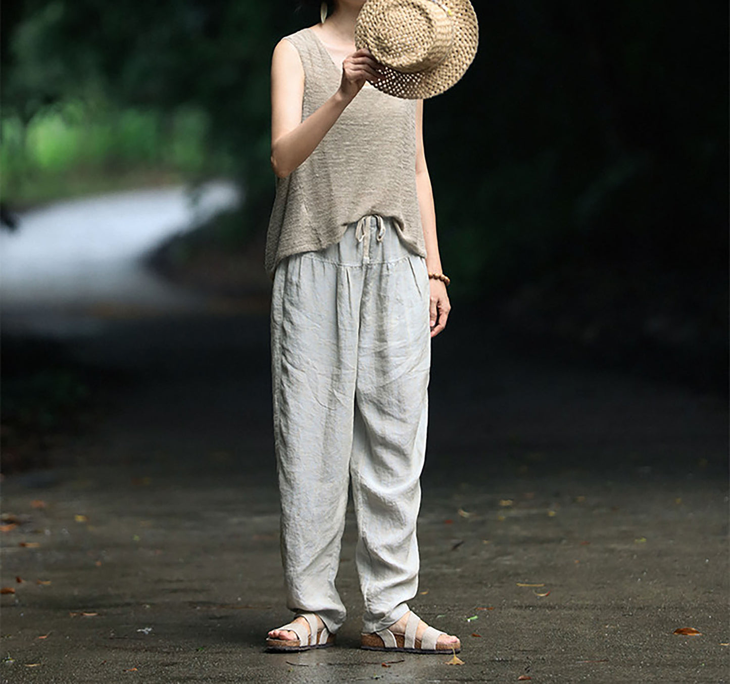 edoa Yarn Dyed French Linen Tapered Pants