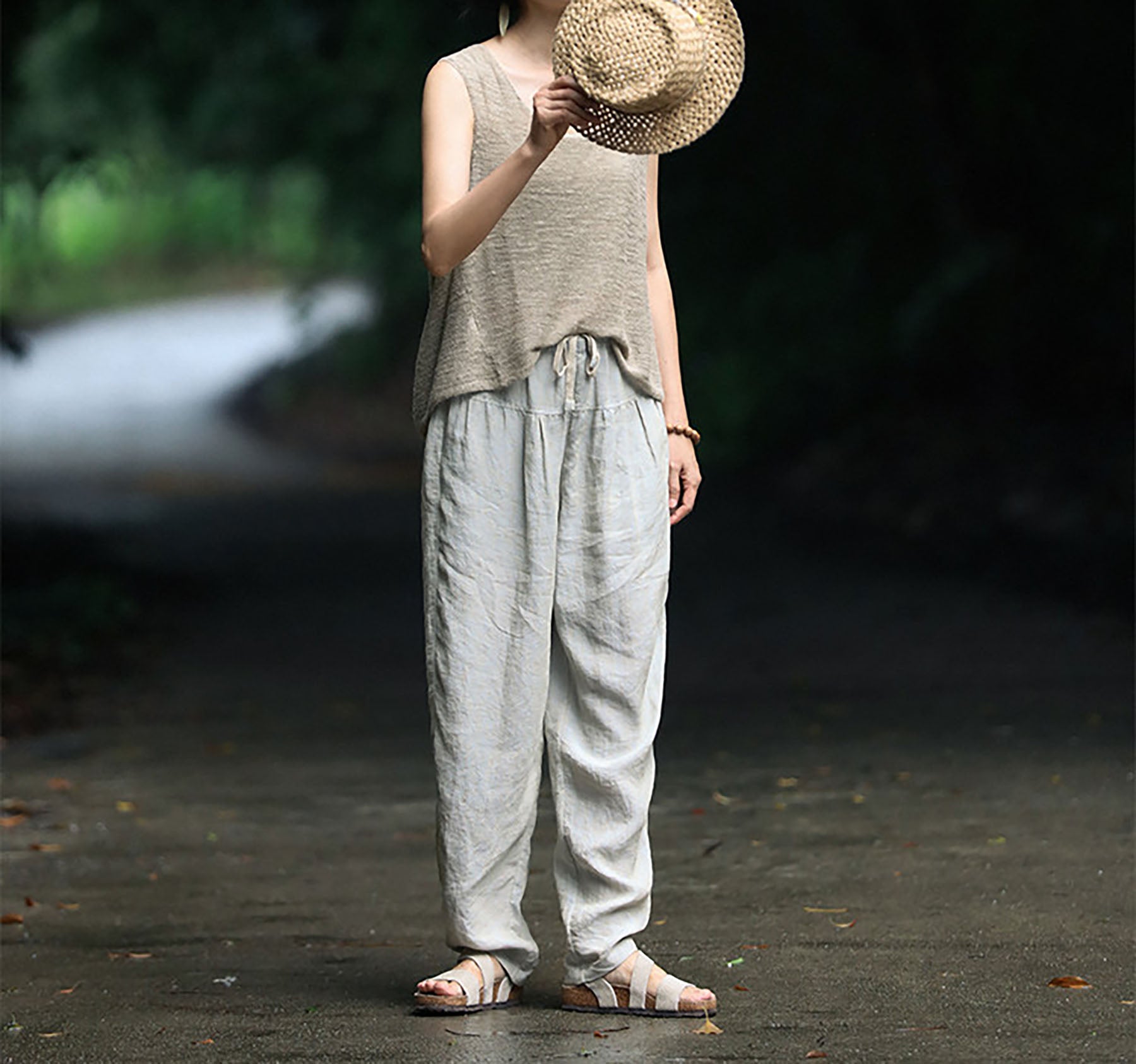 edoa Yarn Dyed French Linen Tapered Pants