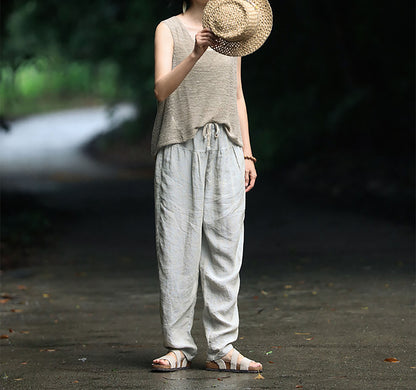 edoa Yarn Dyed French Linen Tapered Pants