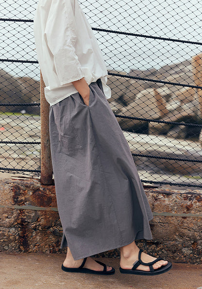 edoa Gray Loose Fitting High Densit Japanese Sun-dried Cotton Wide Leg Pants