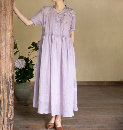 edoa Ramie Chinese Dress with Hand Embroidery