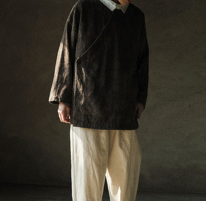 edoa Mud Tussah Silk Slant Placket Jacket 