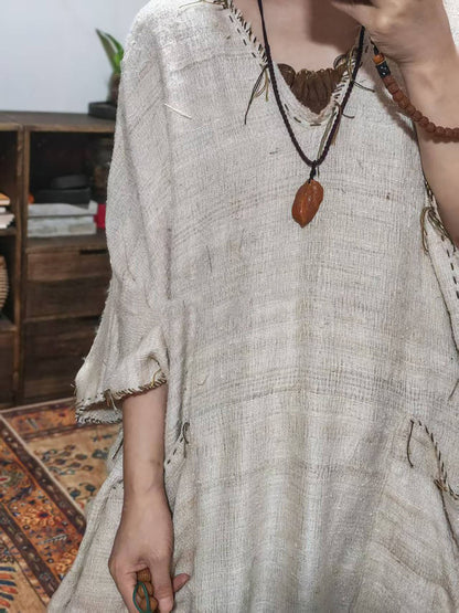Oversized Natural Tussah Silk Slub Dress dr0391 X326
