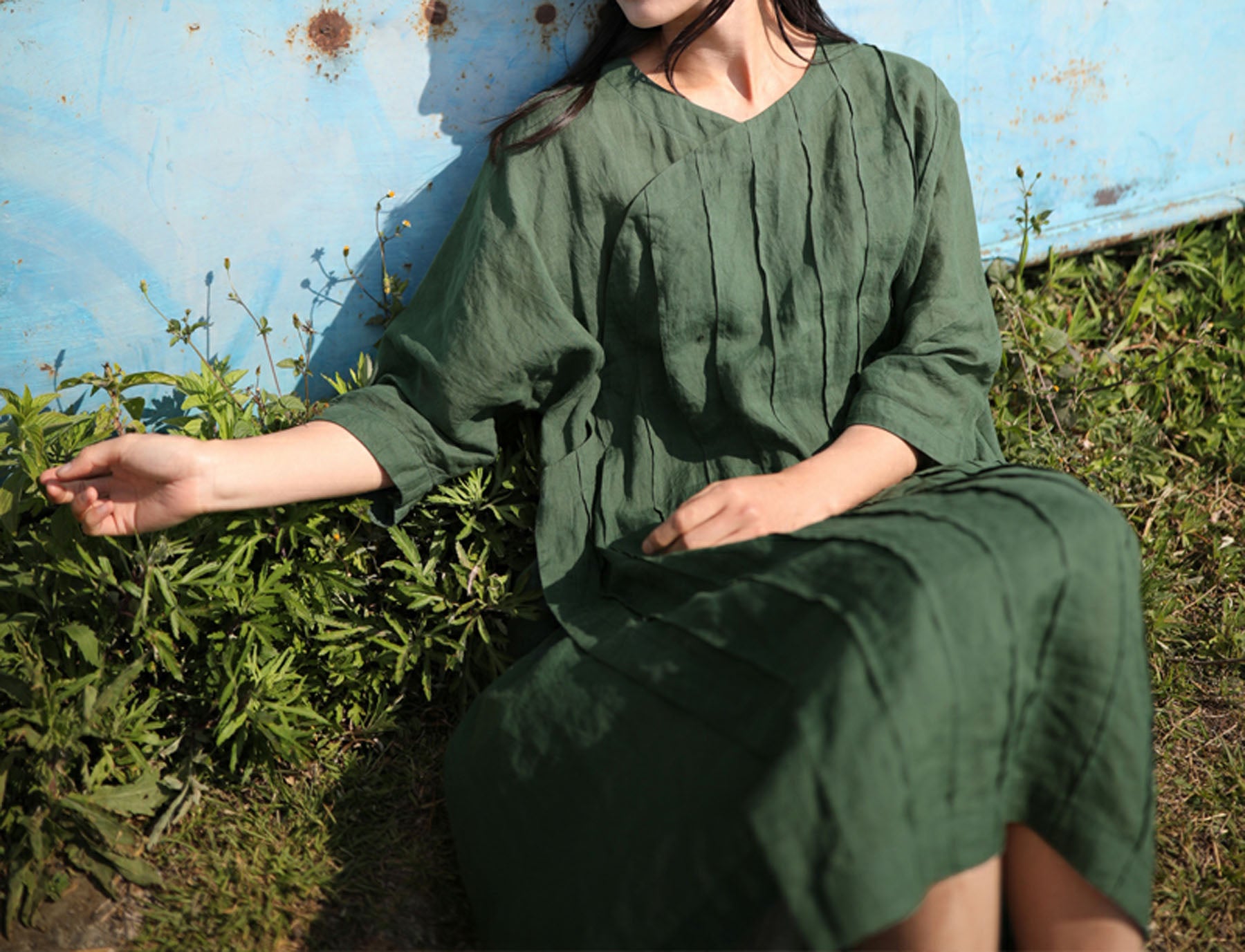 edoa Pintucked Ramie Dress