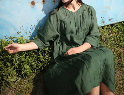 edoa Pintucked Ramie Dress