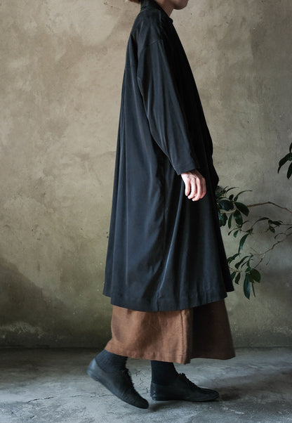 edoa Black Stone Washed Silk Charmeuse Shawl Collar Coat