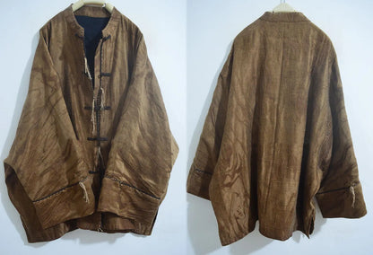 Oversized Mud Silk Linen Blend Jacquard Chinese Jacket ja0056 X303