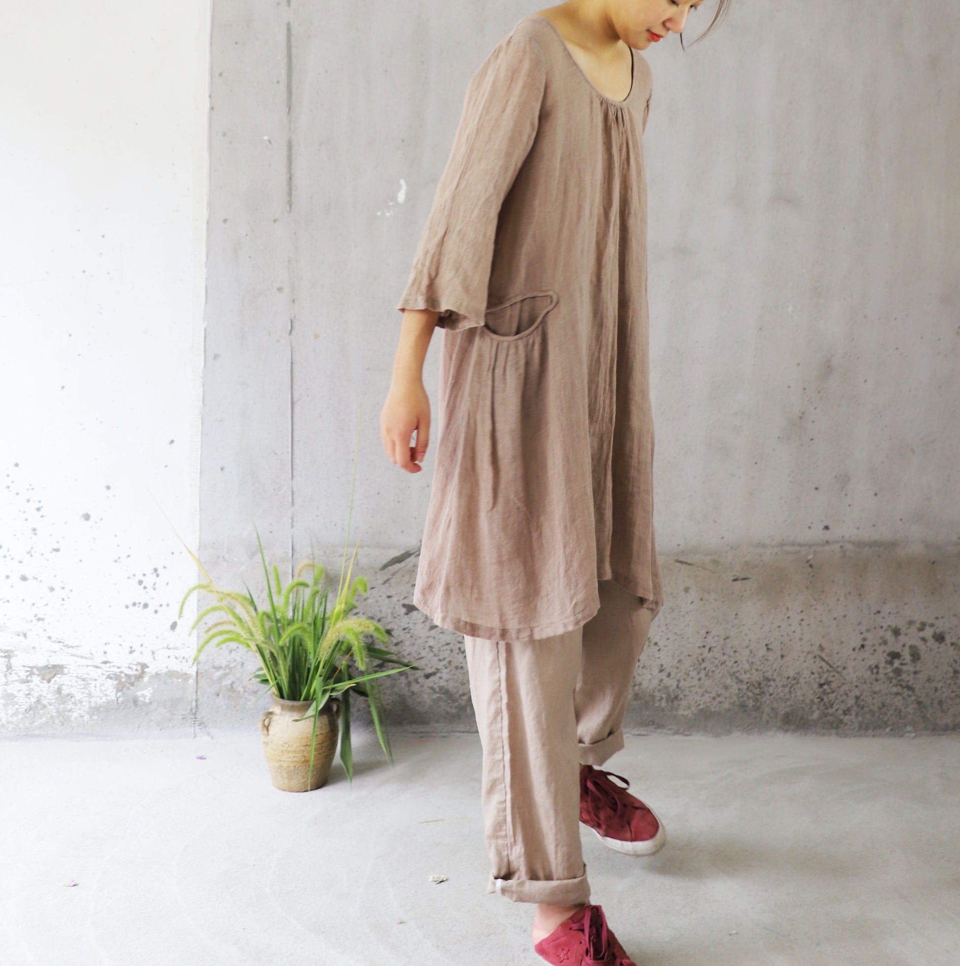 edoa Flare sleeves Linen Gauze Blouse