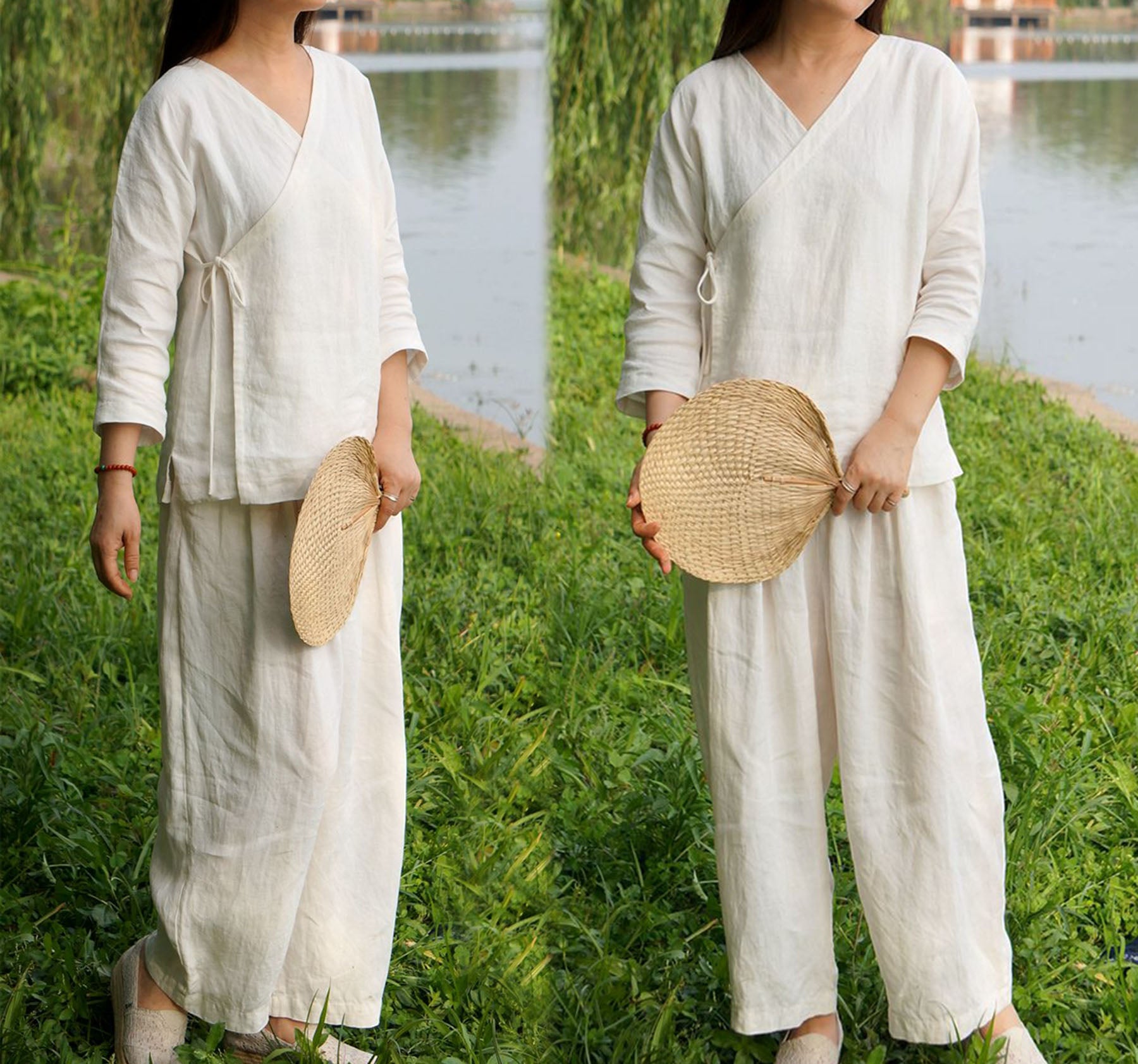edoa Linen Crop Kung Fu Pants
