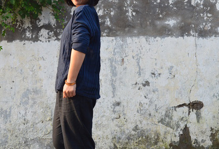 edoa Linen Tunic with Pintucked and Embroidery