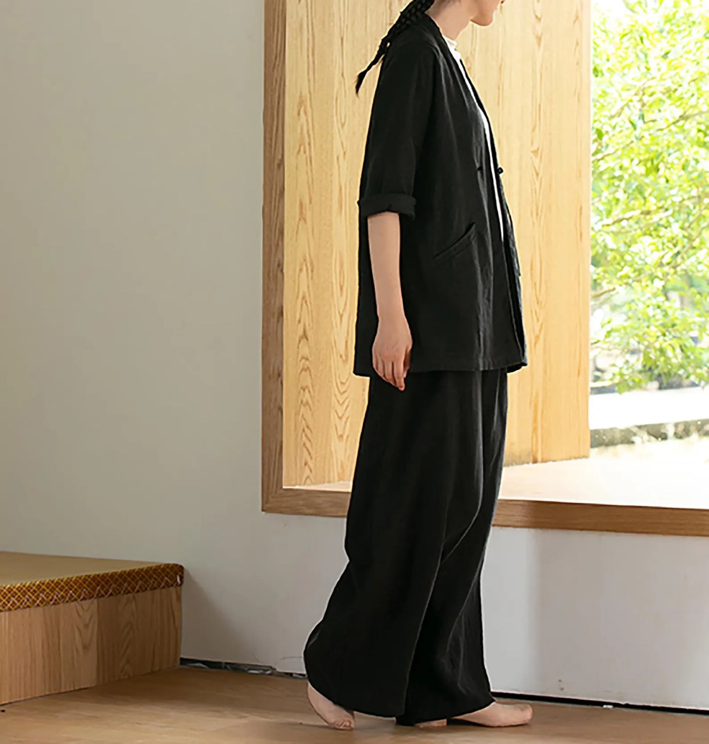 edoa Black Heavy Weight Linen Jacket