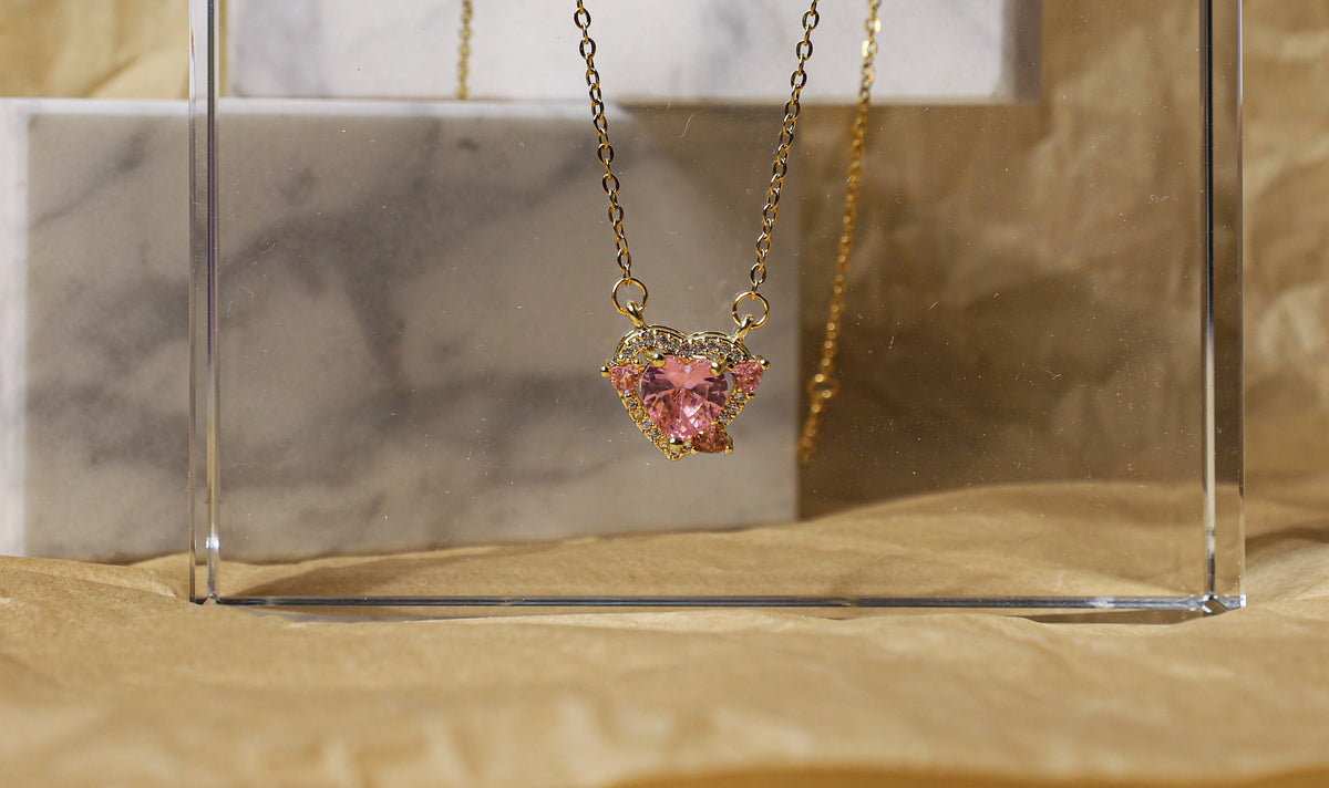 edoa Pink Sweetheart Pendant Crystal Necklace
