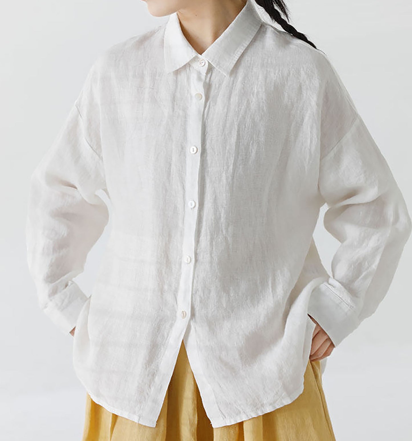 edoa Classic White Linen Collar Shirt