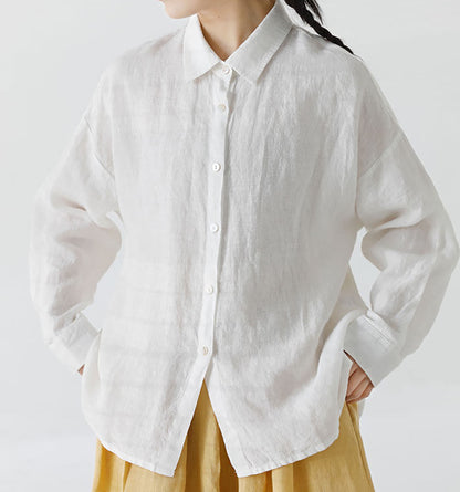 edoa Classic White Linen Collar Shirt
