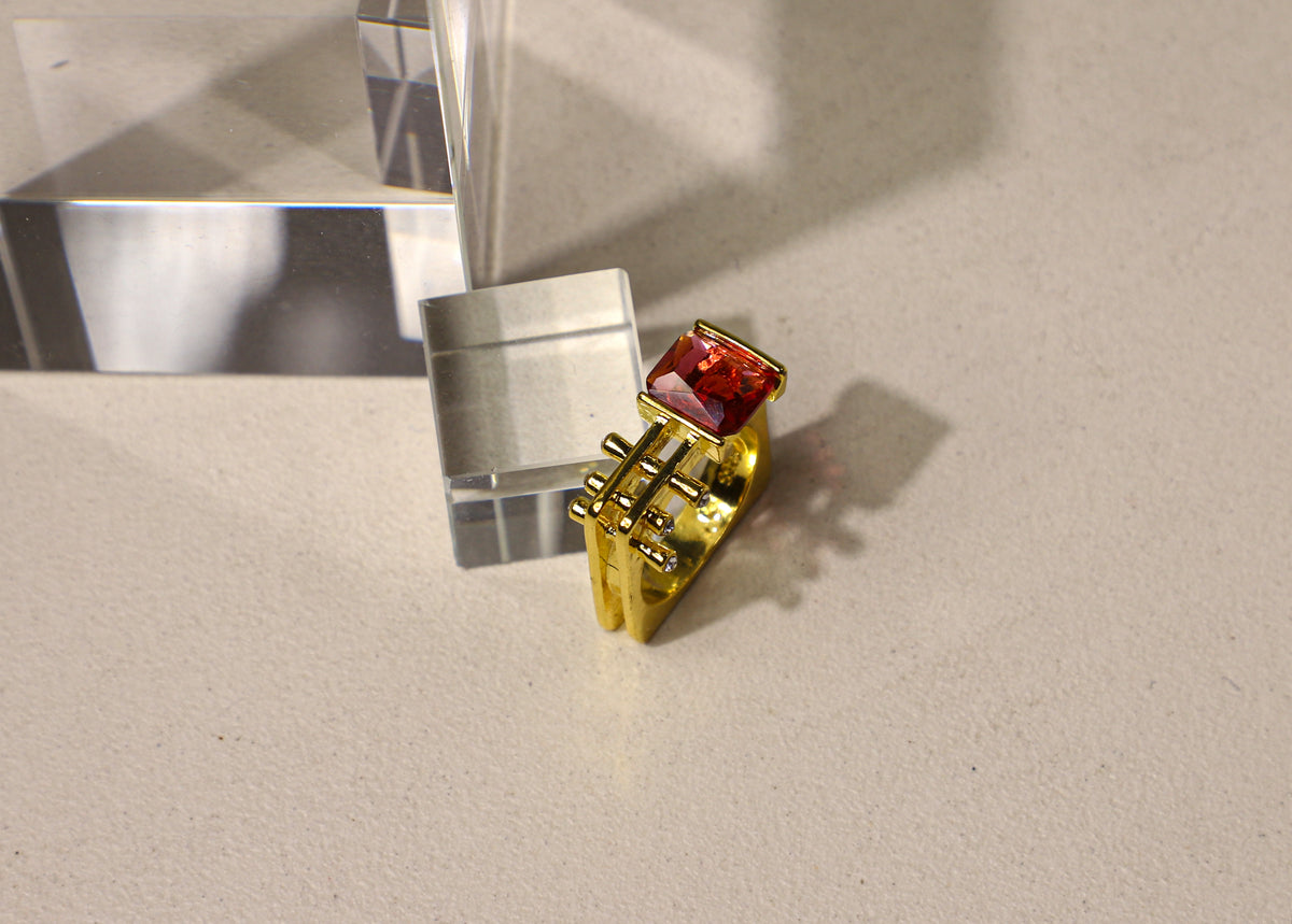 edoa Deconstructed Architectural Square Band Garnet Ring