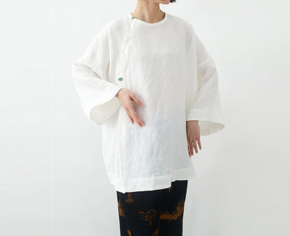 edoa Minimalist Linen Blouse with Jade Buttons