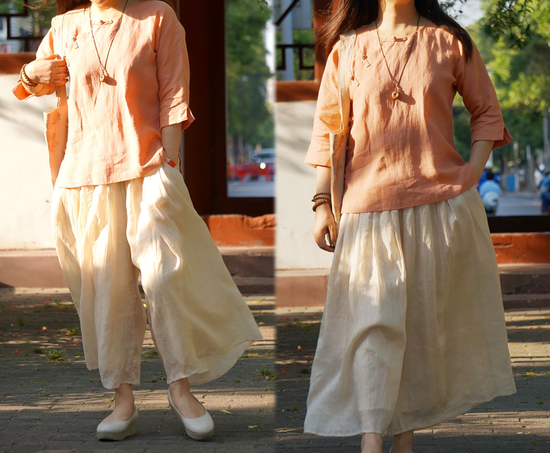 edoa Ramie Wide-leg Pajama Pocket Pants