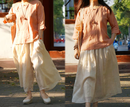 edoa Ramie Wide-leg Pajama Pocket Pants