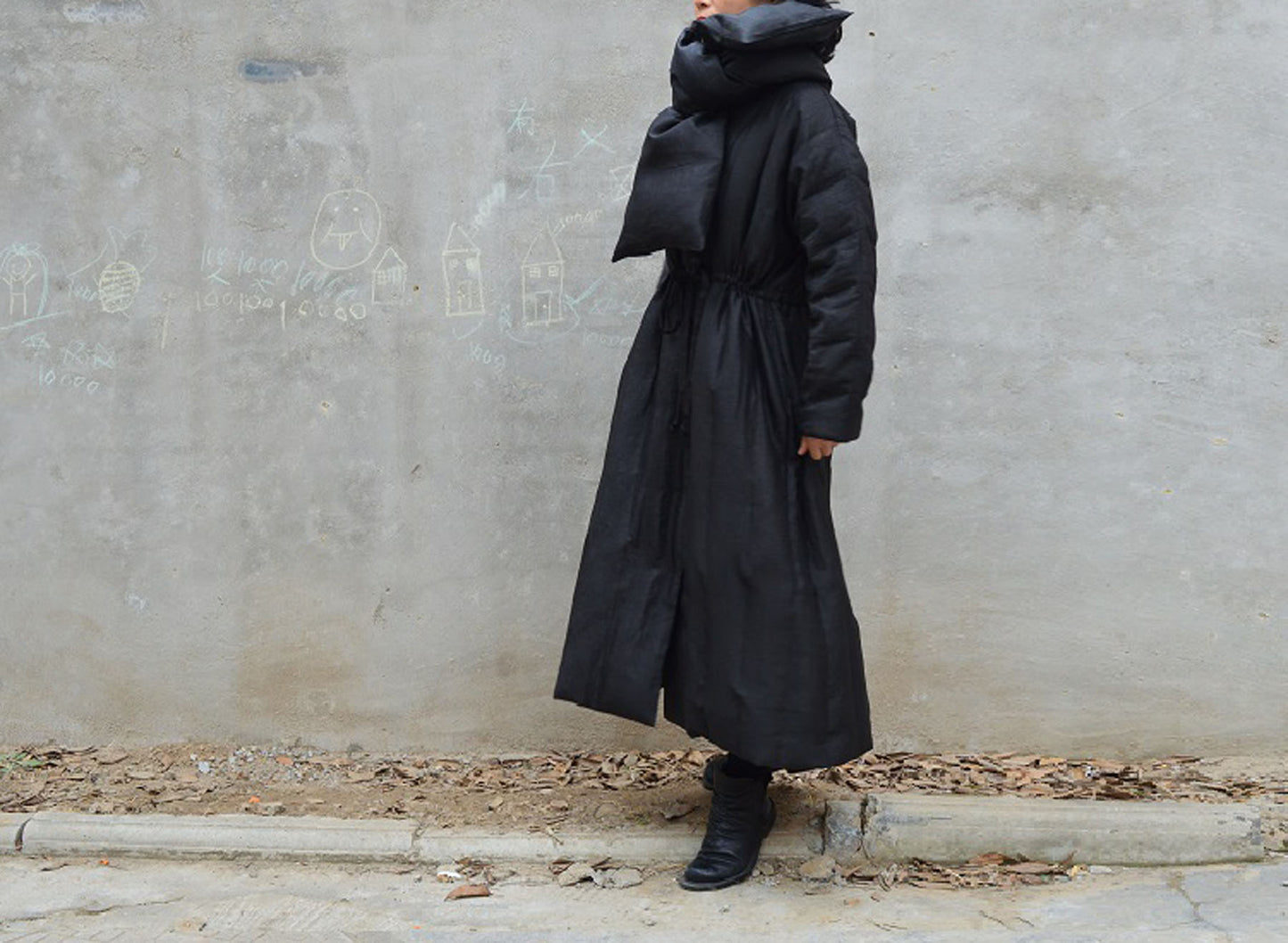 edoa Mud Silk Goose Down Long Coat