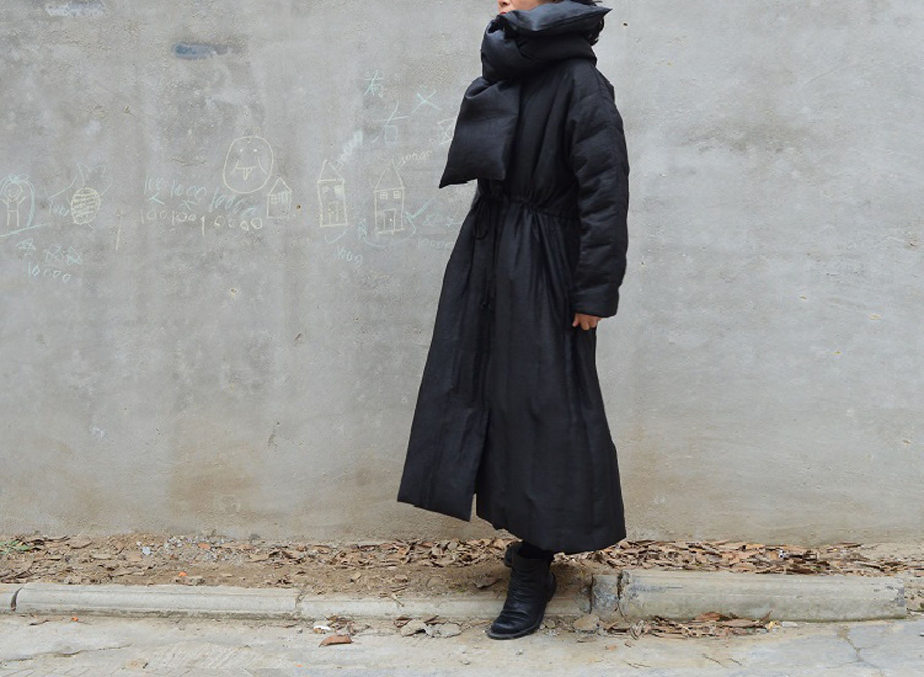 edoa Mud Silk Goose Down Long Coat