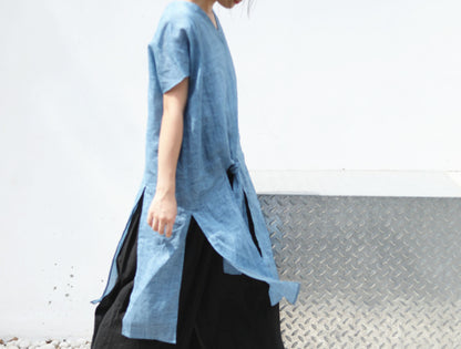 edoa V-neck Ramie Tunic with Joined panels